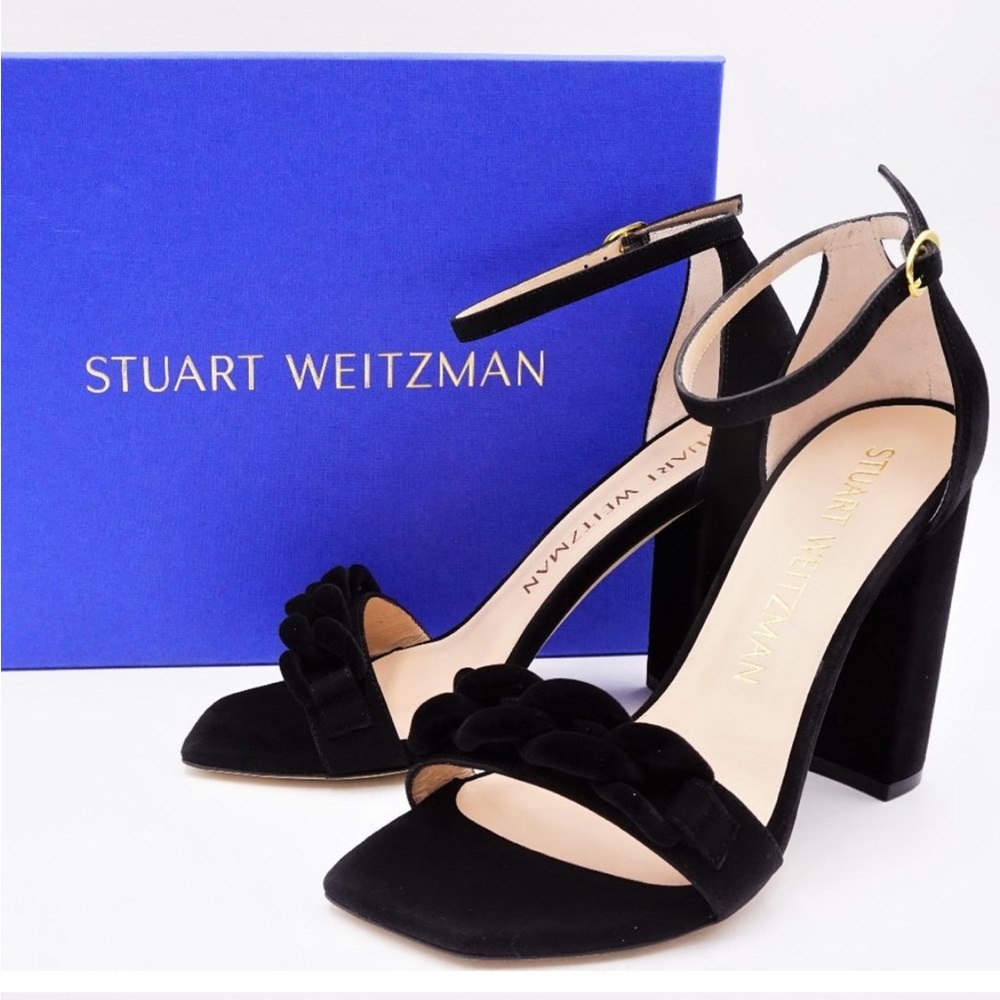 Stuart Weitzman Amelina Black Block 100 chain heel